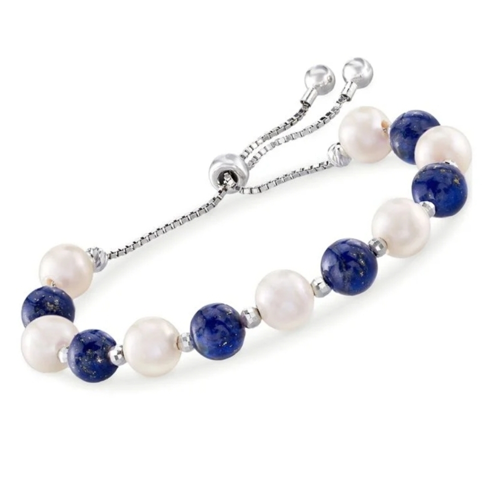 Ross And Simon's Lapis And Cultured Pearl Sterling Silver Bolo Bracelet